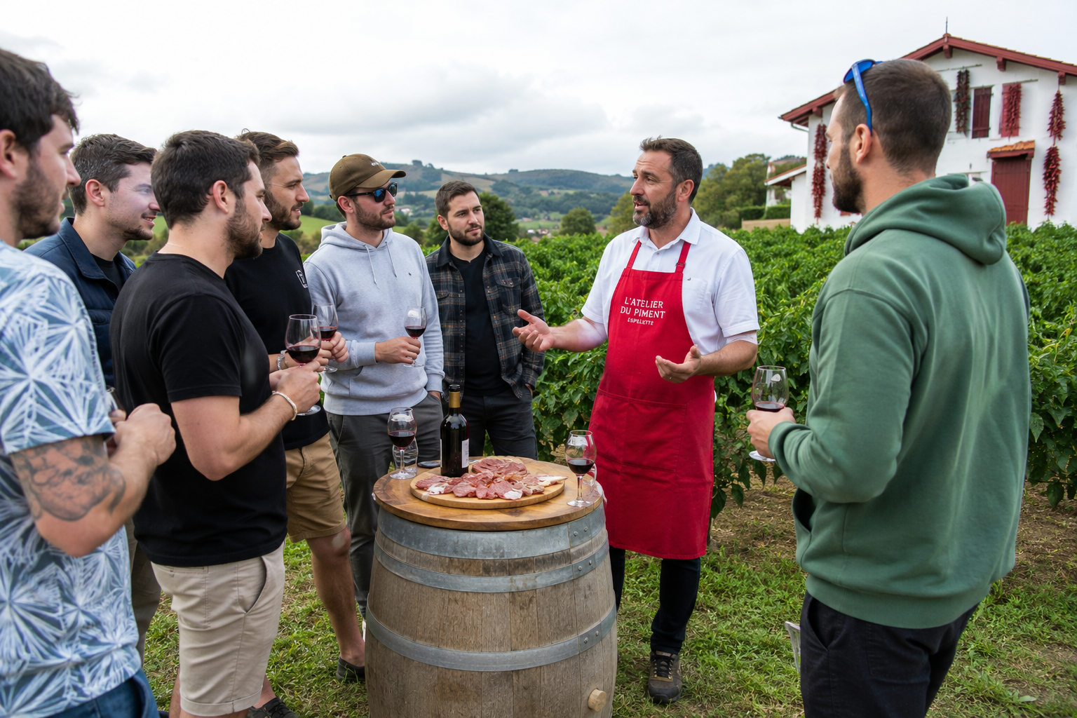 Apéritif chez un producteur de piment d'Espelette pour un groupe à l’Atelier du Piment